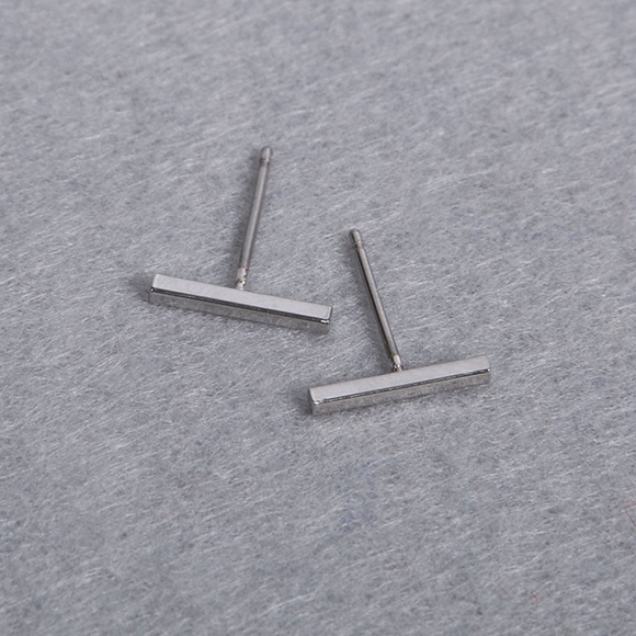New!  Silver Stud Bar Earrings - Picture 3 of 5